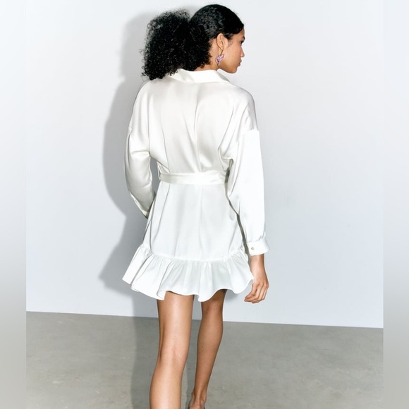 ZARA Ruffled Satin Mini Dress - White/Ecru- Size S - NWT *BLOGGER FAV* - Picture 3 of 5
